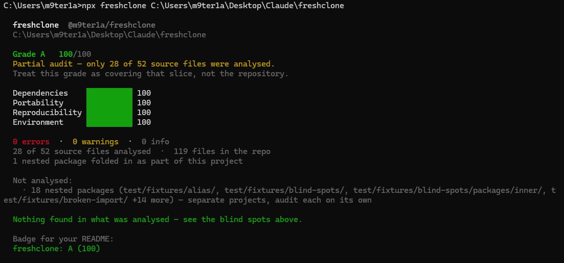freshclone terminal output