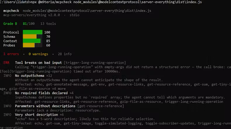 mcpcheck scored terminal output
